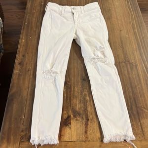 American Eagle Distressed Raw Hem White Jeans
